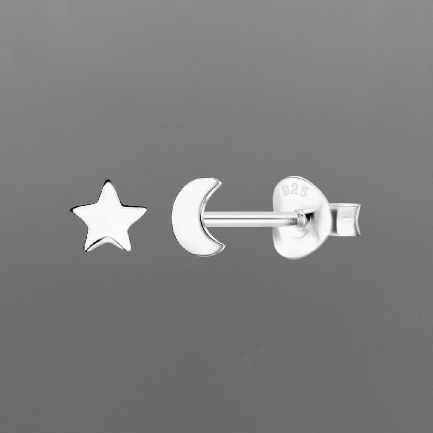 Tiny Star + Moon Stud Earrings • Sterling Silver