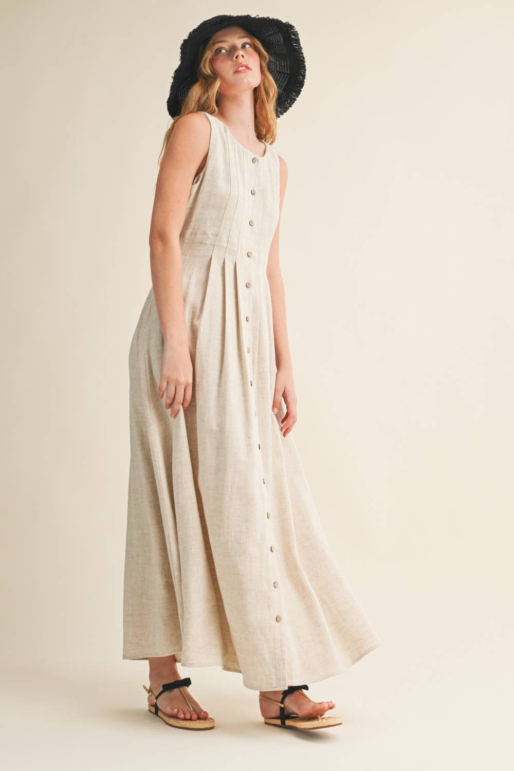 Pleated Linen Dress • Natural