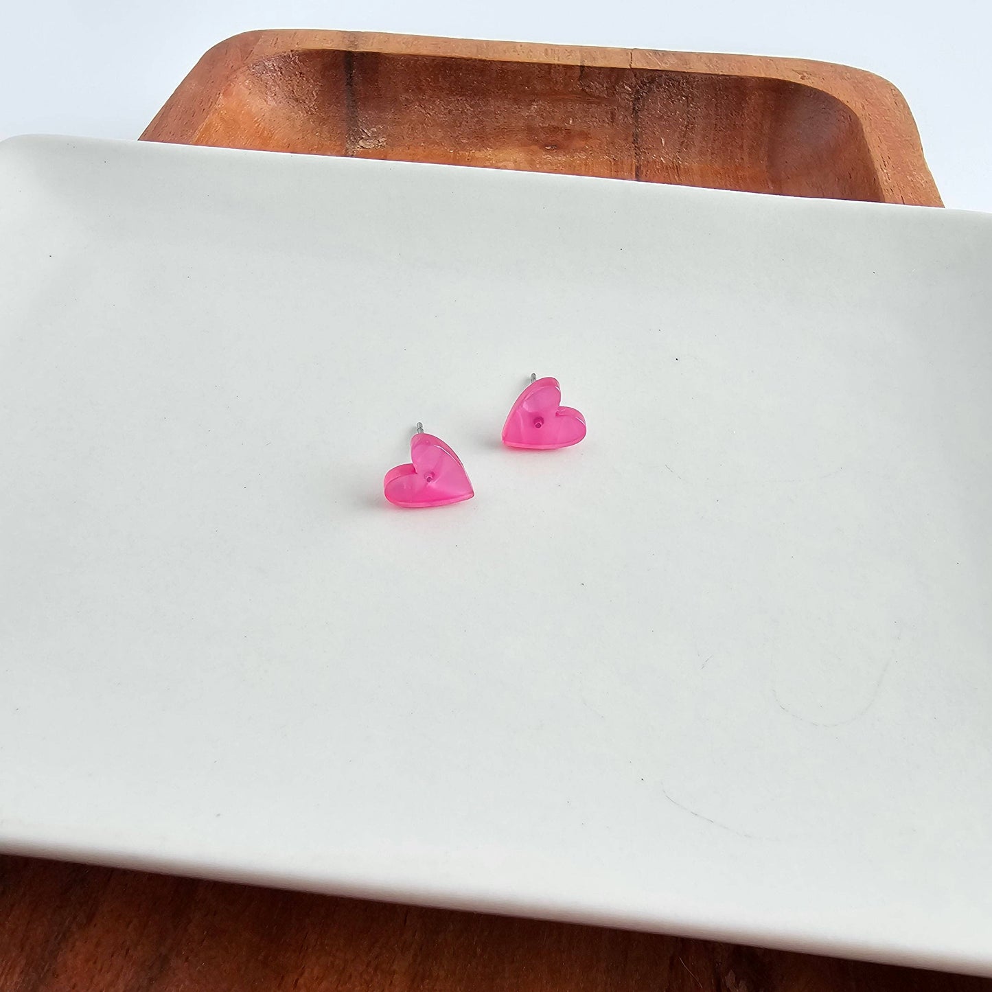 Hand Drawn Heart Stud Earrings • Hot Pink