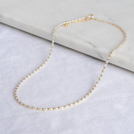 The Swell Life • Tiny Bead Choker Necklace • Pearl & 14K Gold Fill
