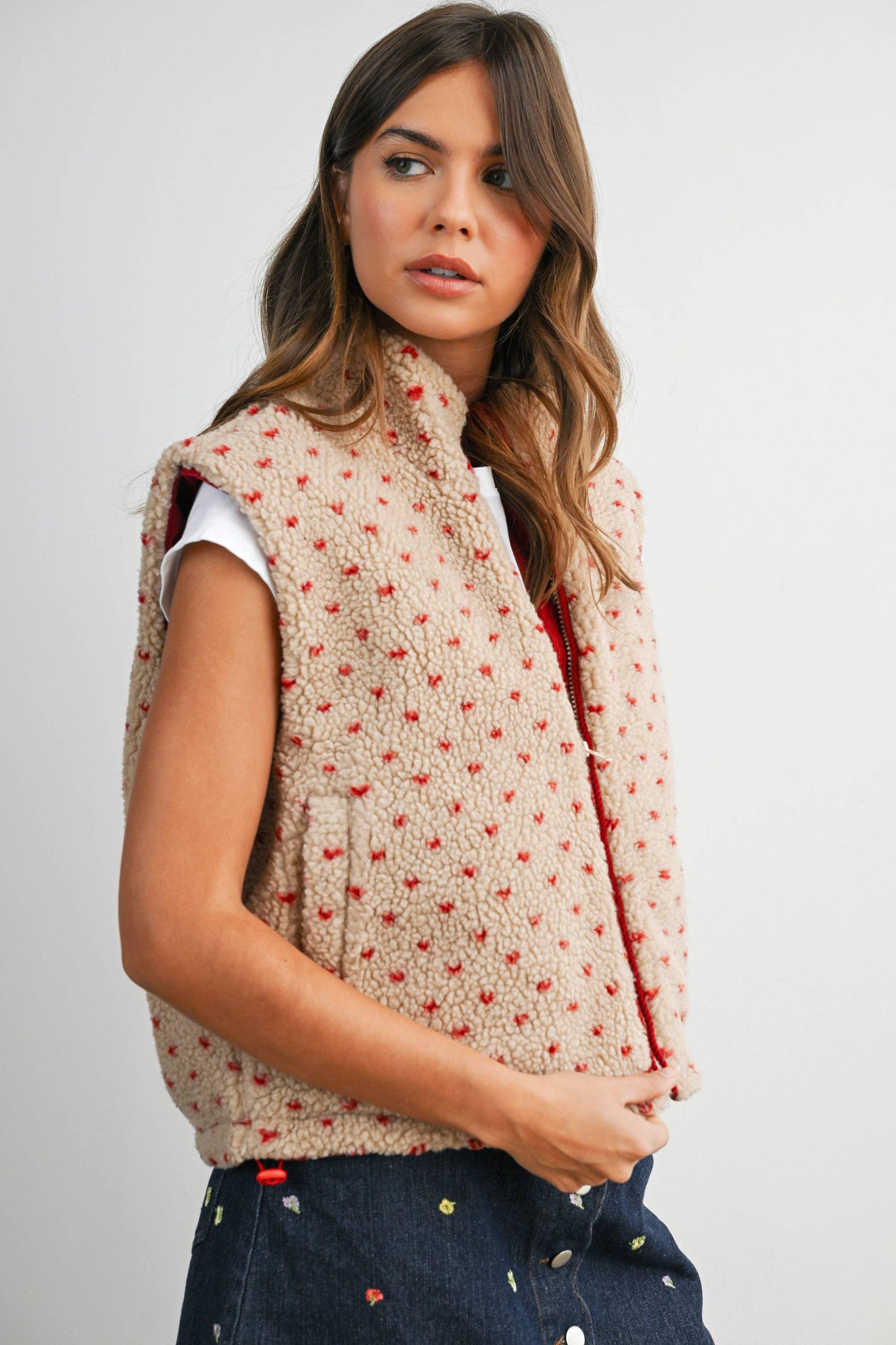 Fleece Vest • Tan & Red