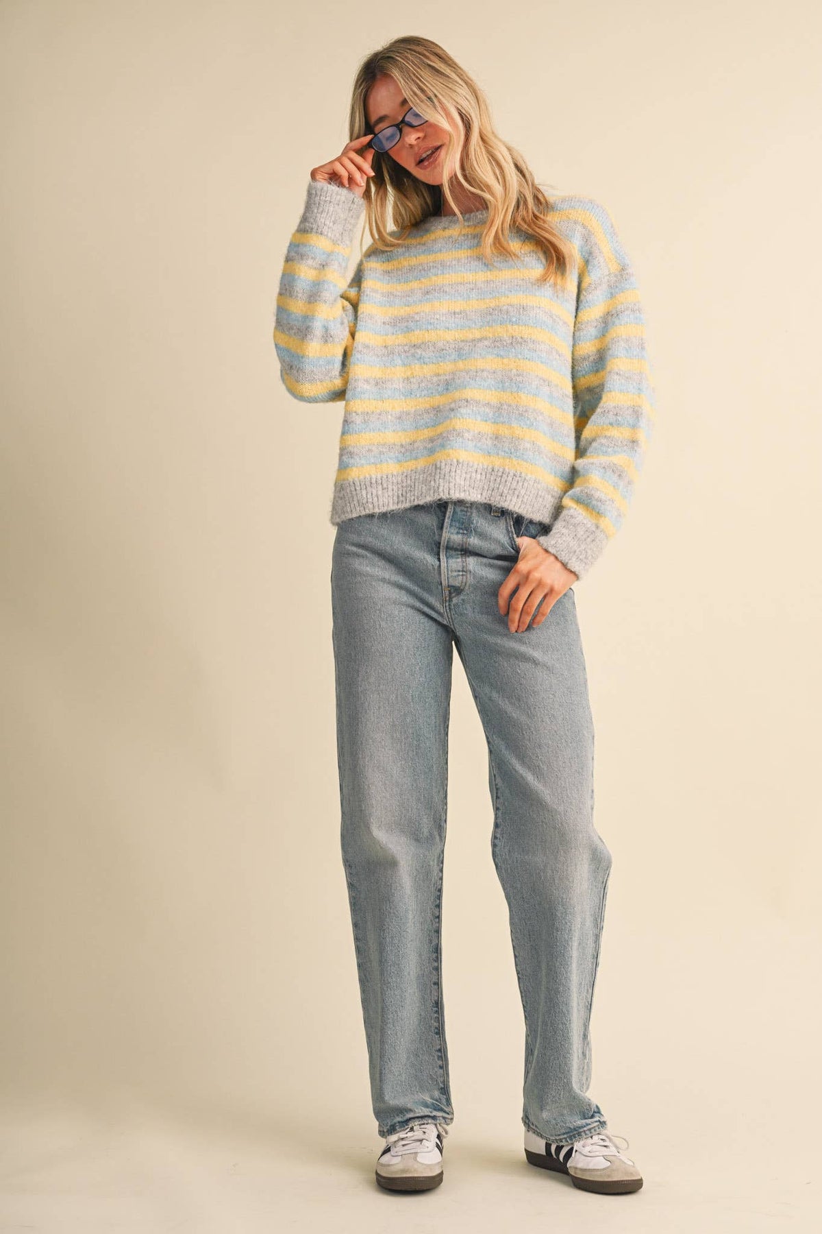 Striped Marled Sweater • Grey Blue & Yellow