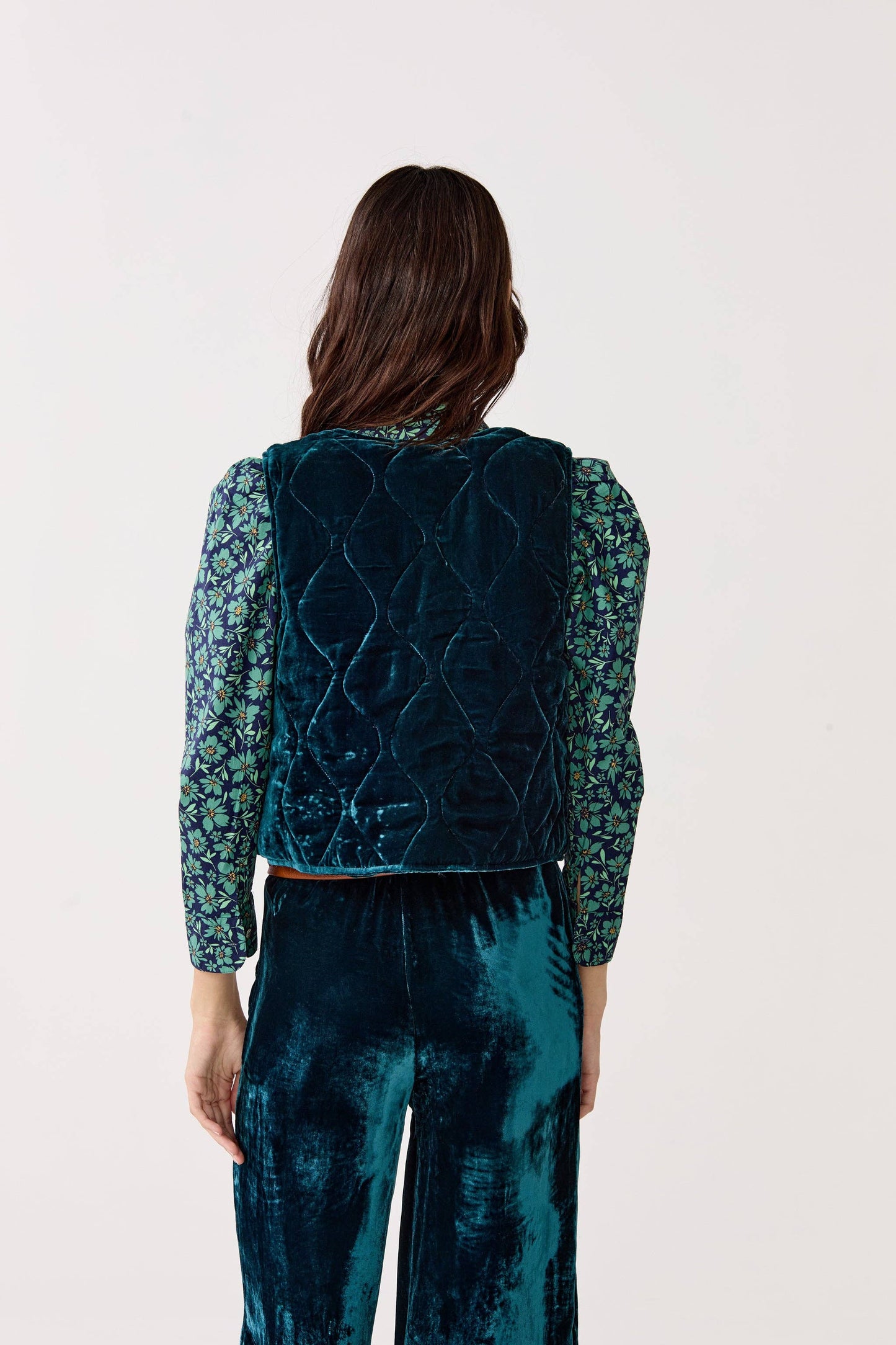 Lanhtropy • Waves Silk Velvet Quilted Vest • Teal