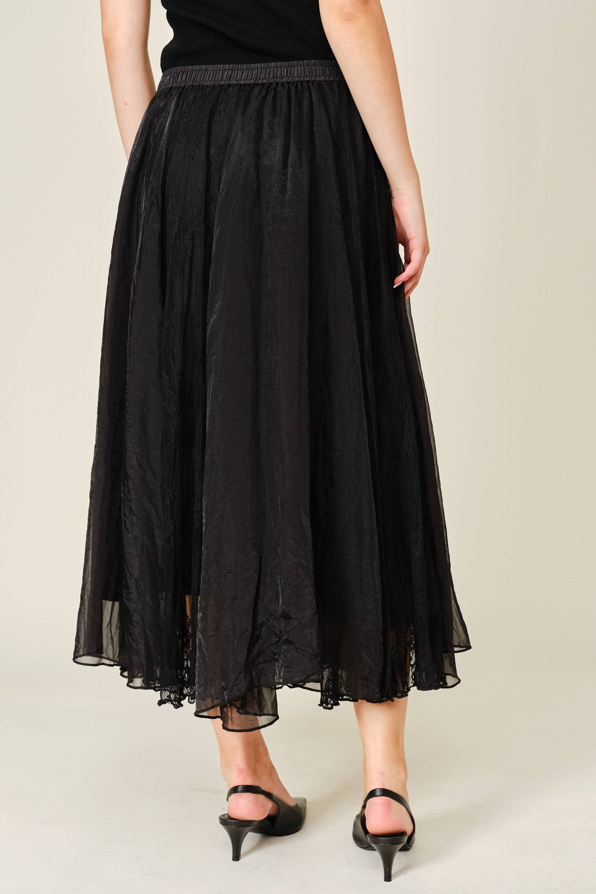 Lace Satin Skirt • Black