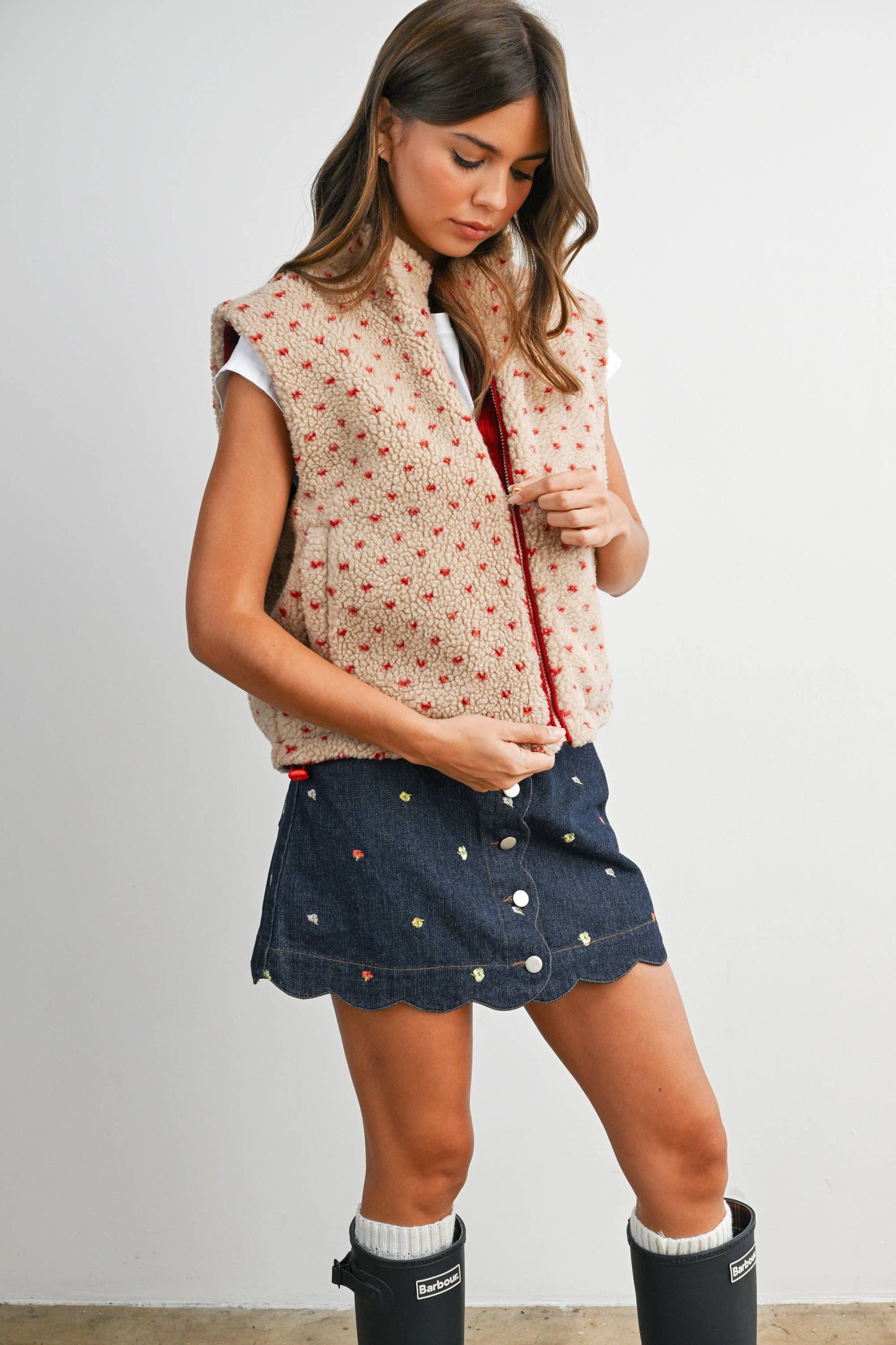 Fleece Vest • Tan & Red