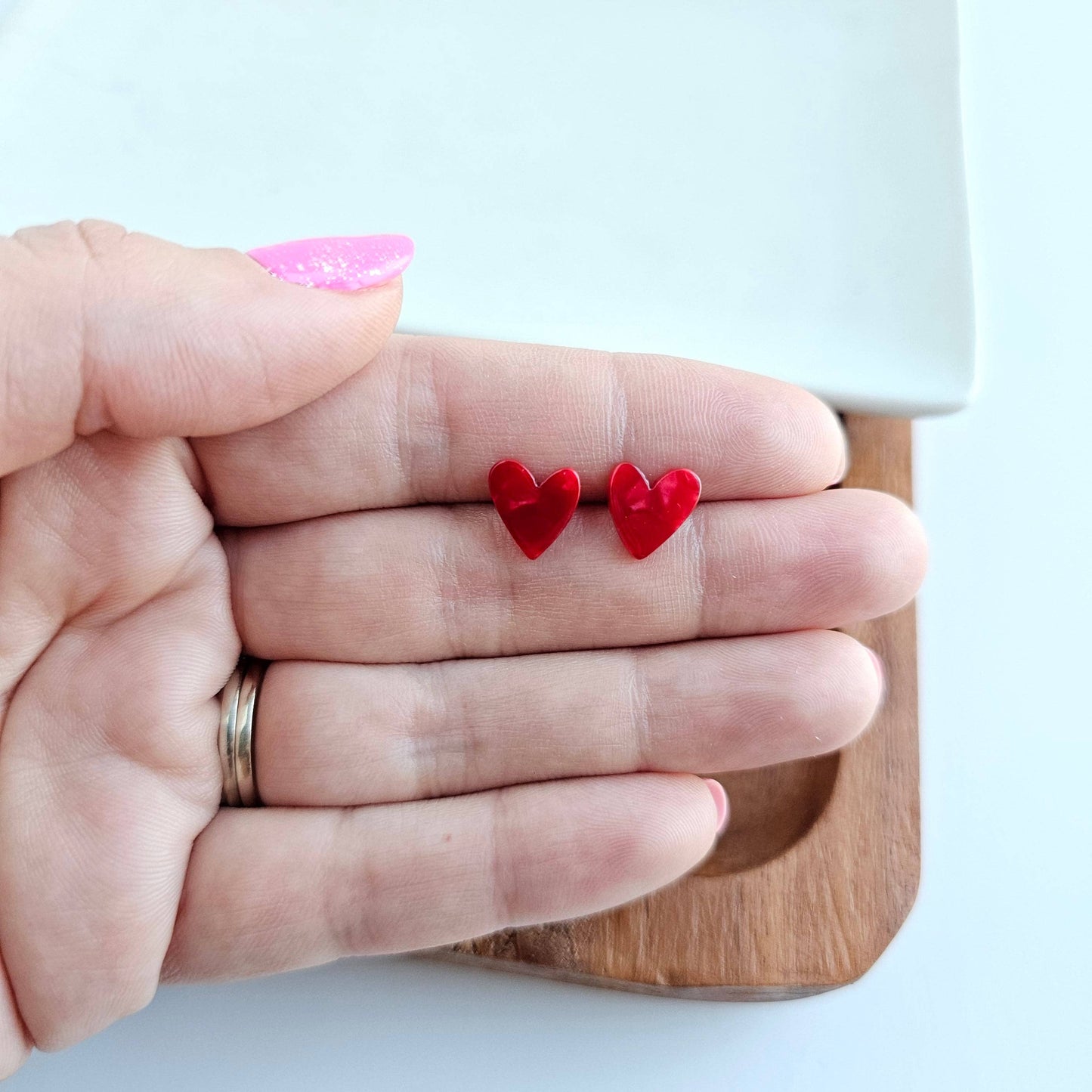 Hand Drawn Heart Stud Earrings • Red
