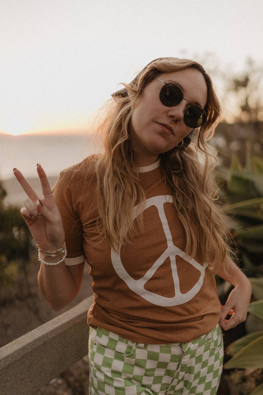Peace Ringer Tee • Earthy Brown