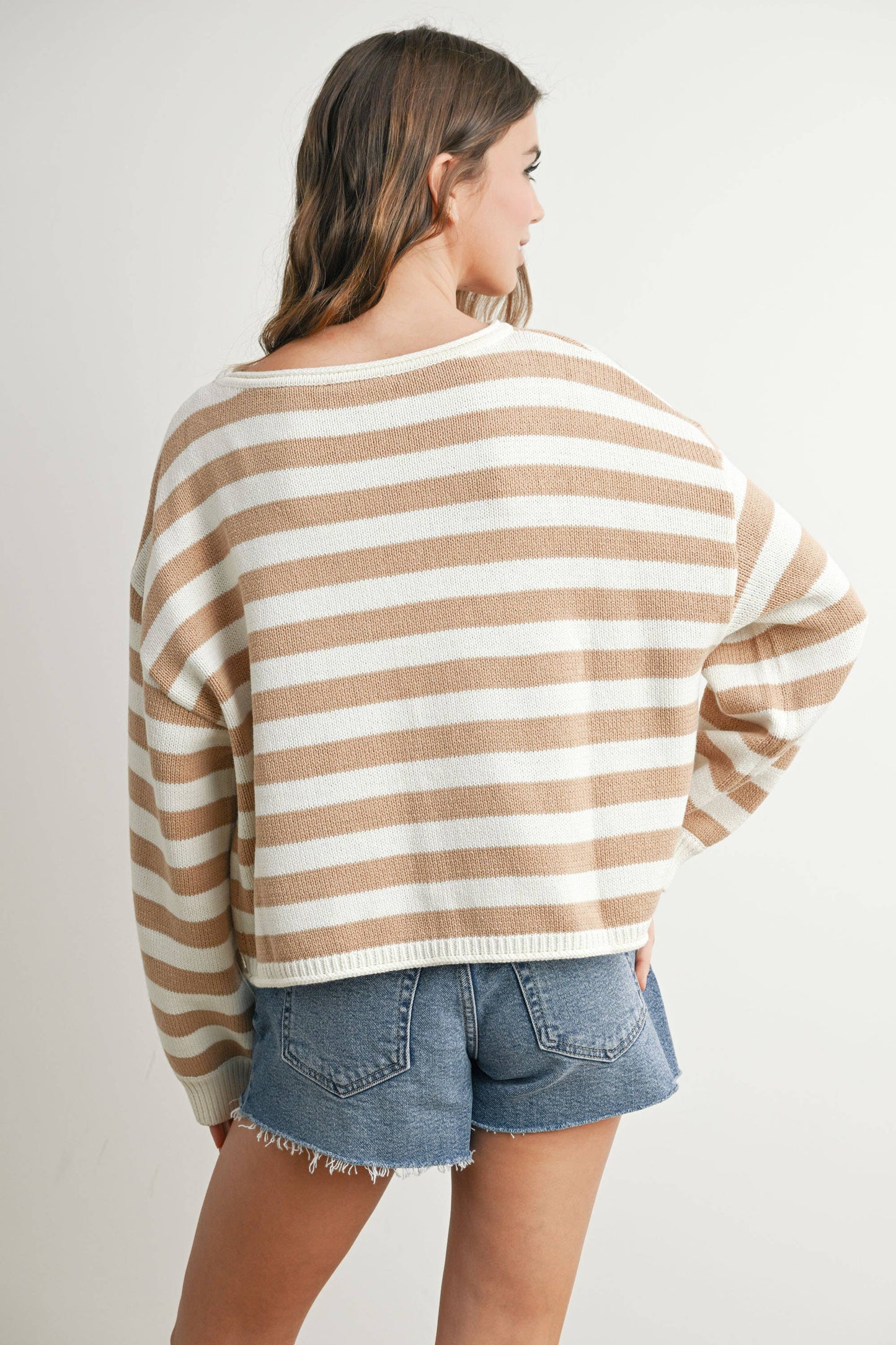 Oversized Boxy Stripe Sweater • Taupe & Ivory