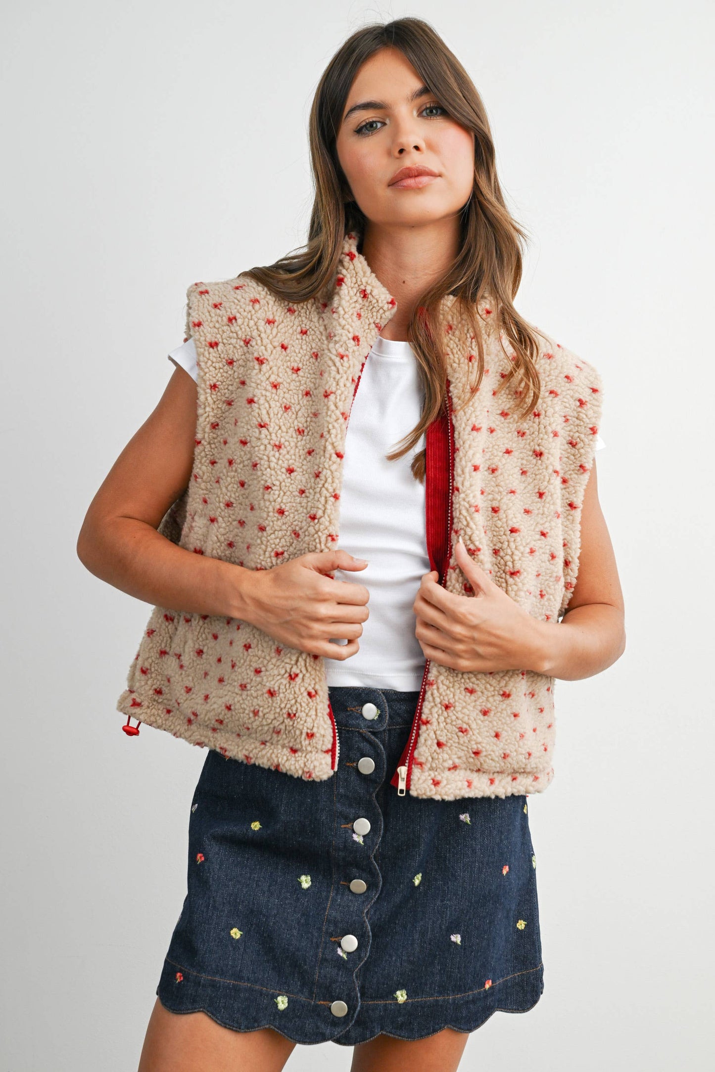Fleece Vest • Tan & Red
