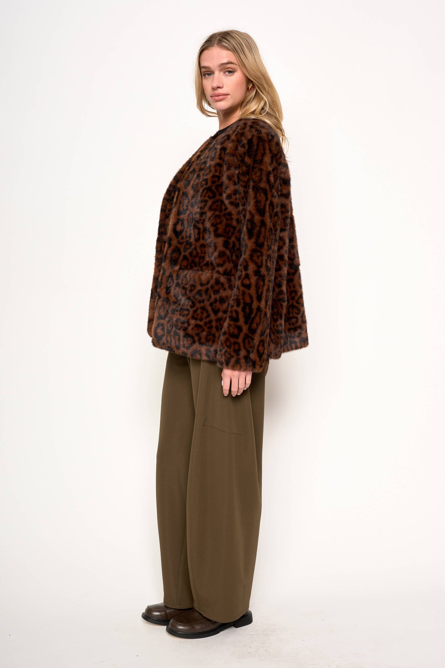 D. Ra • Lucia Faux Fur Coat • Leopard • Chocolate Black