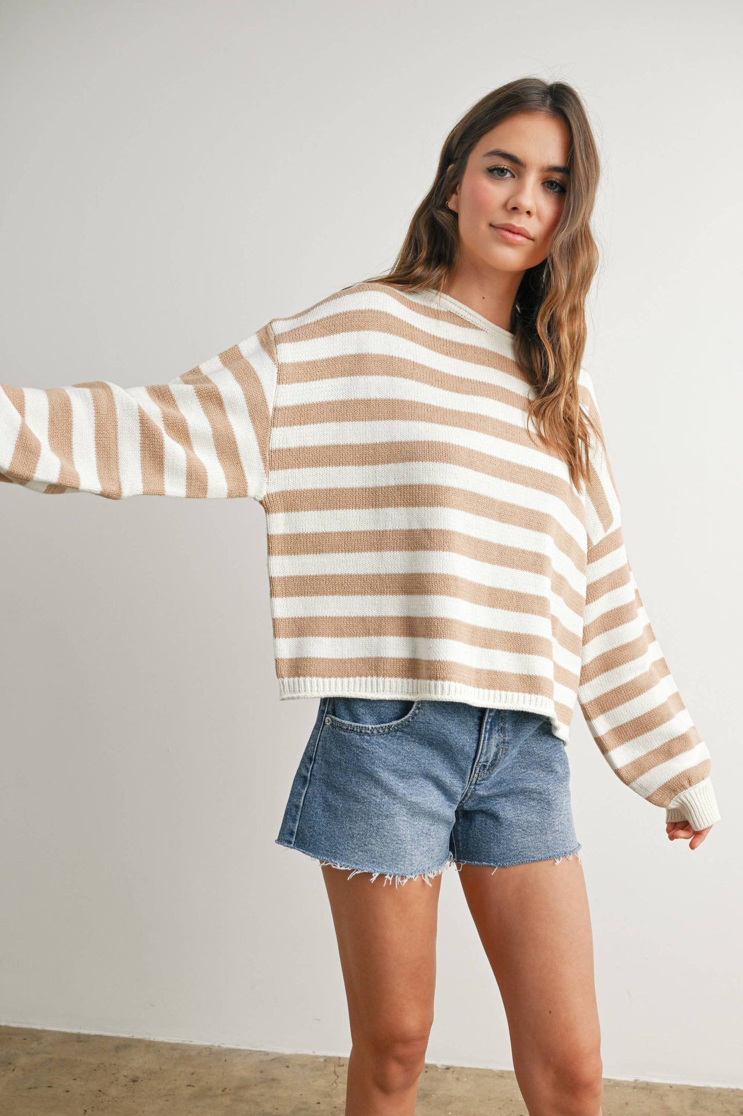 Oversized Boxy Stripe Sweater • Taupe & Ivory