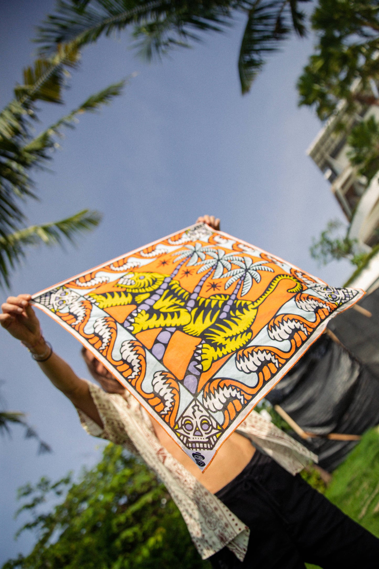 Organic Cotton Bandana • Trapped In • Orange & Blue