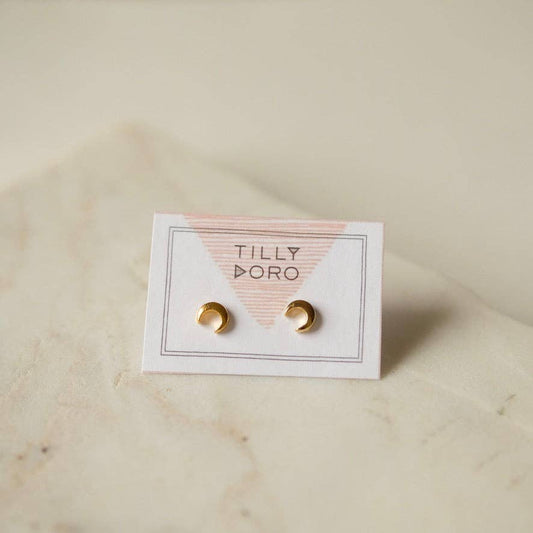 Small Crescent Stud Earrings Gold