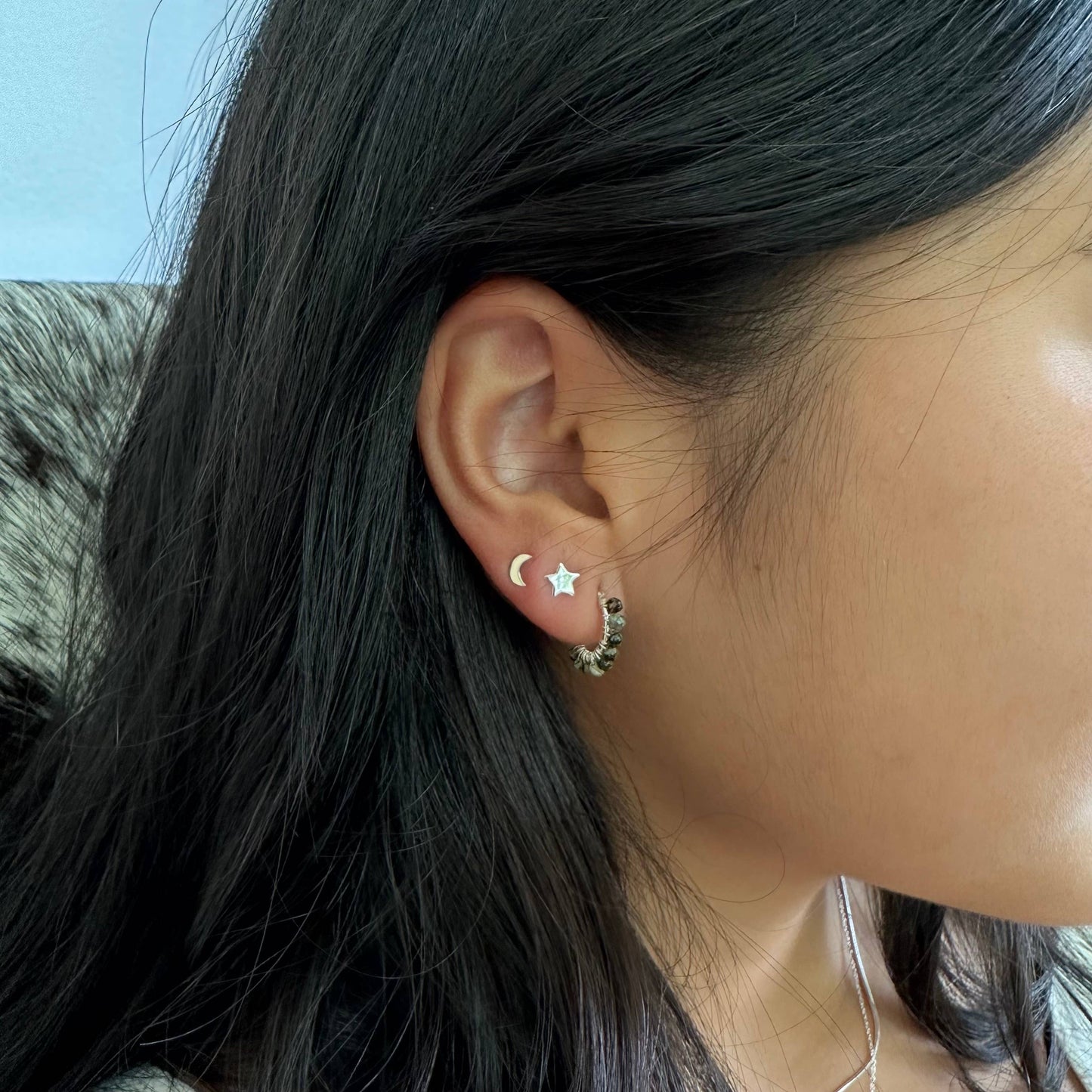 Tiny Star + Moon Stud Earrings • Sterling Silver