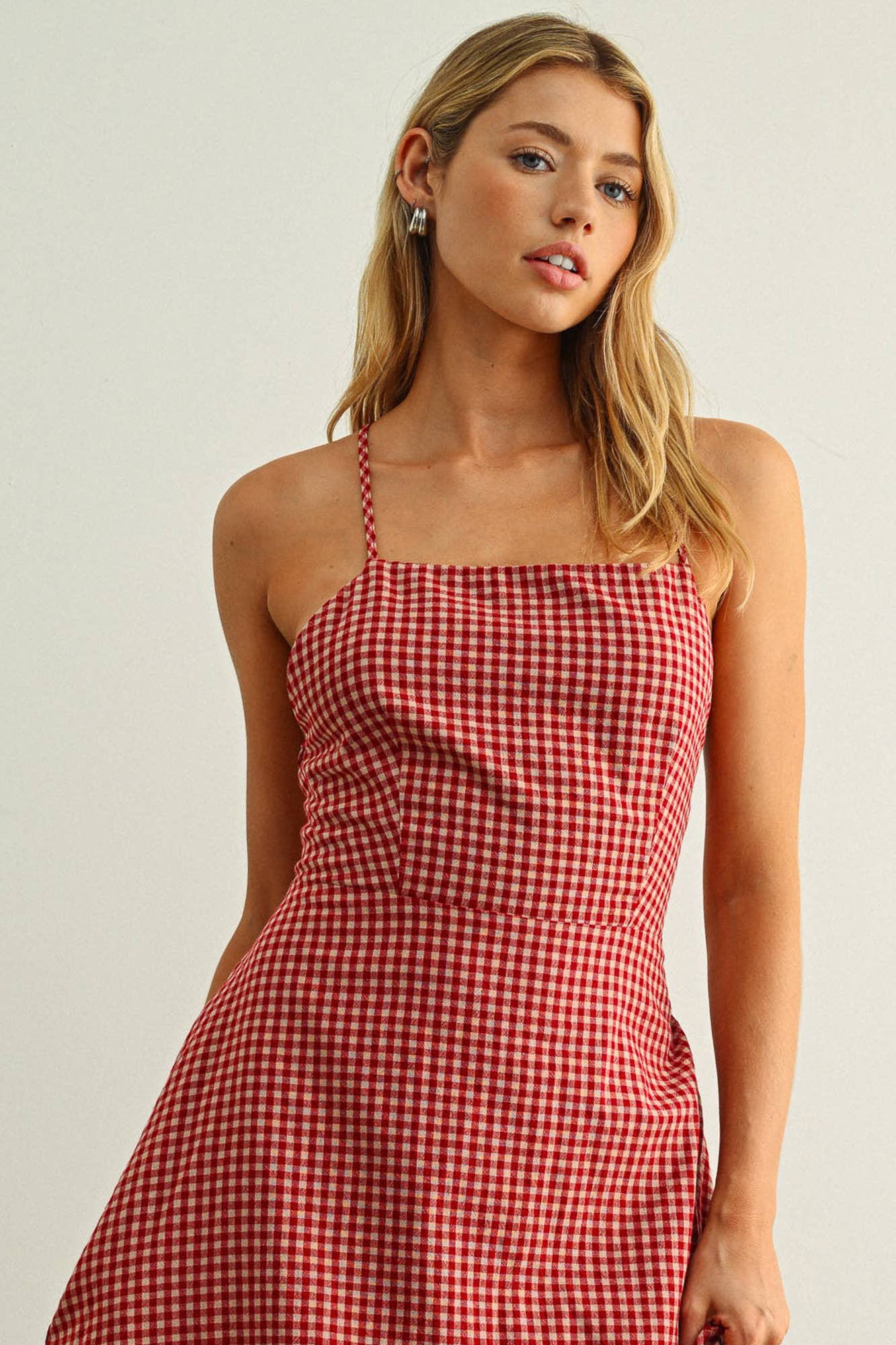 Sleeveless Gingham Dress • Red