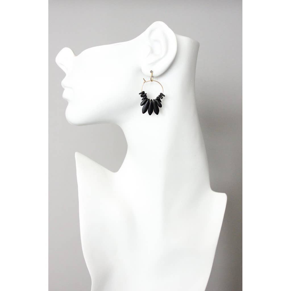 David Aubrey • Glass Bead Hoop Earrings • Matte Black
