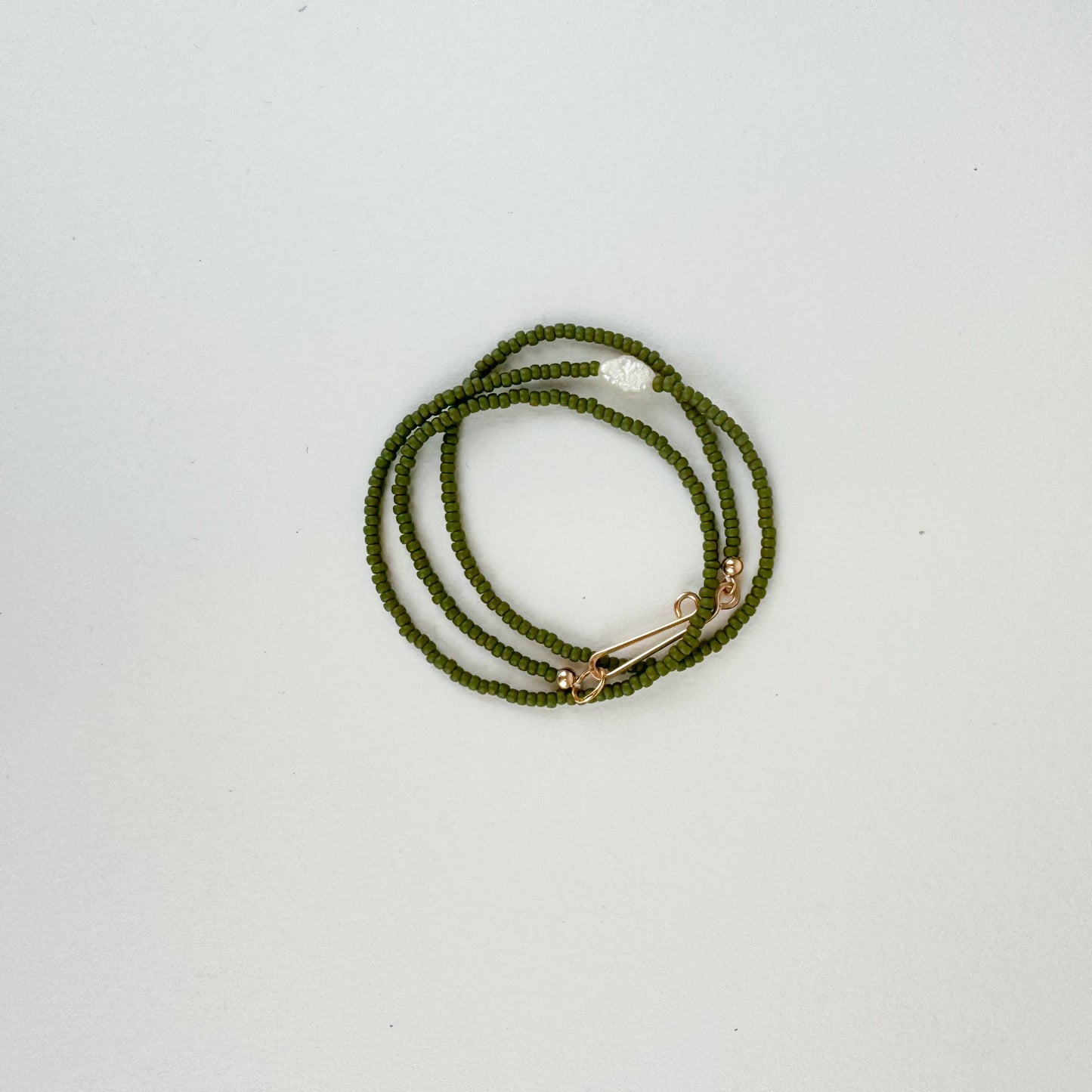 The Khadi Seed Bead Pearl Necklace • Matte Olive Green