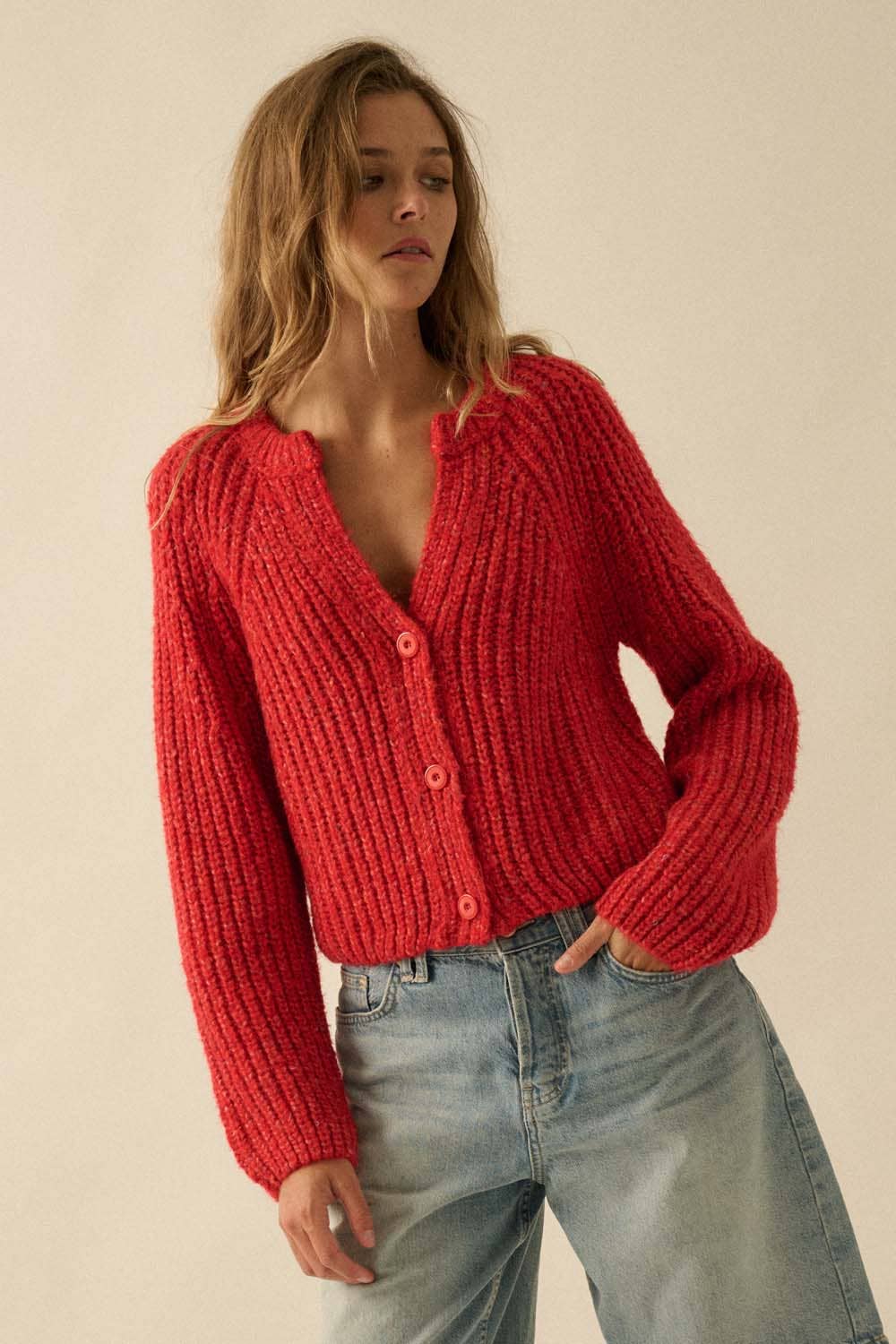 Crop Cardigan Sweater • Red Orange Confetti