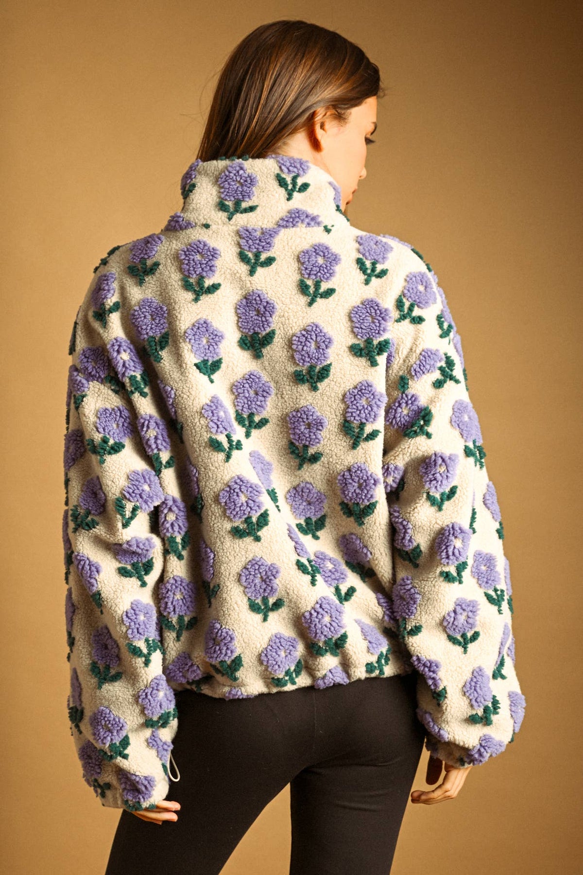 Flower Print Sherpa Jacket • Periwinkle & Ecru