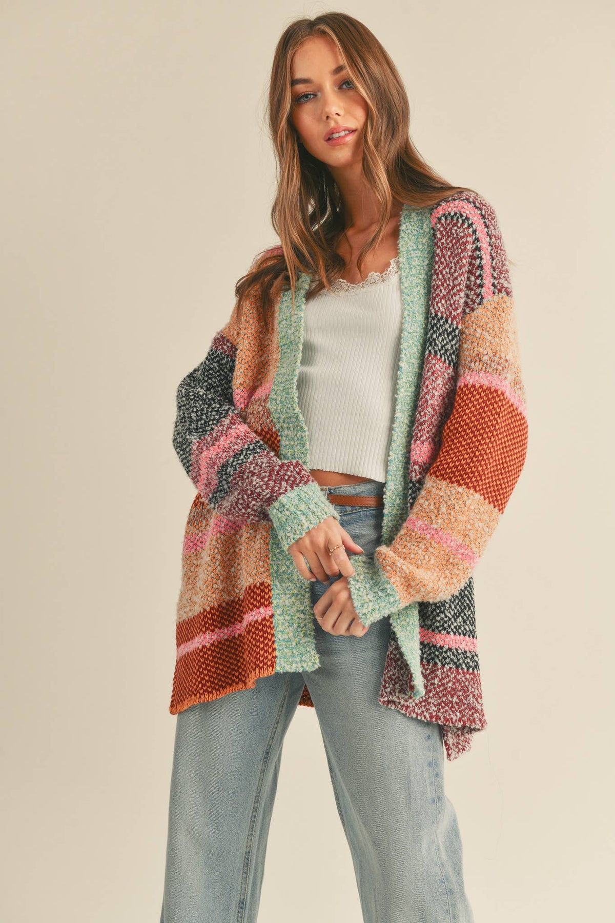 Oversized Color Block Cardigan • Burgundy Orange