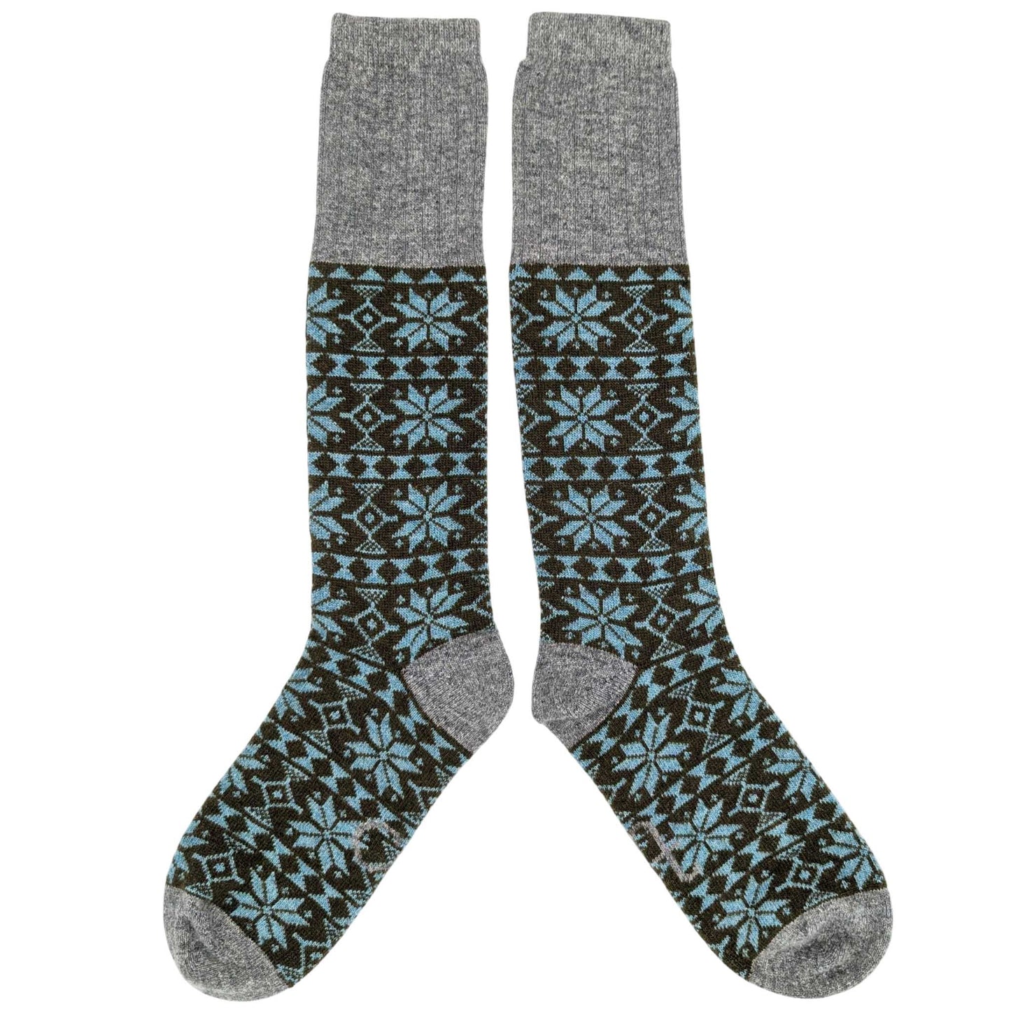 Women's Lambswool Boot Long Socks Fair Isle Green
