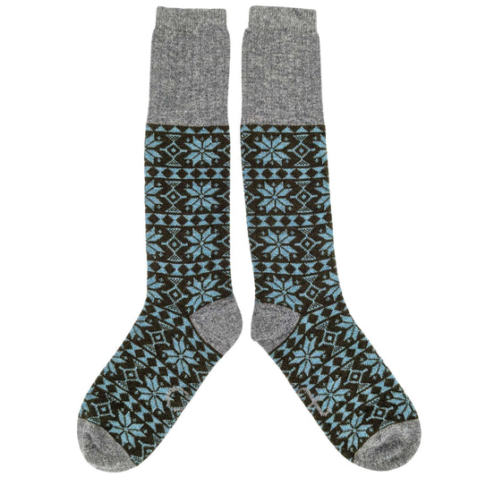 Women's Lambswool Boot Long Socks Fair Isle Green