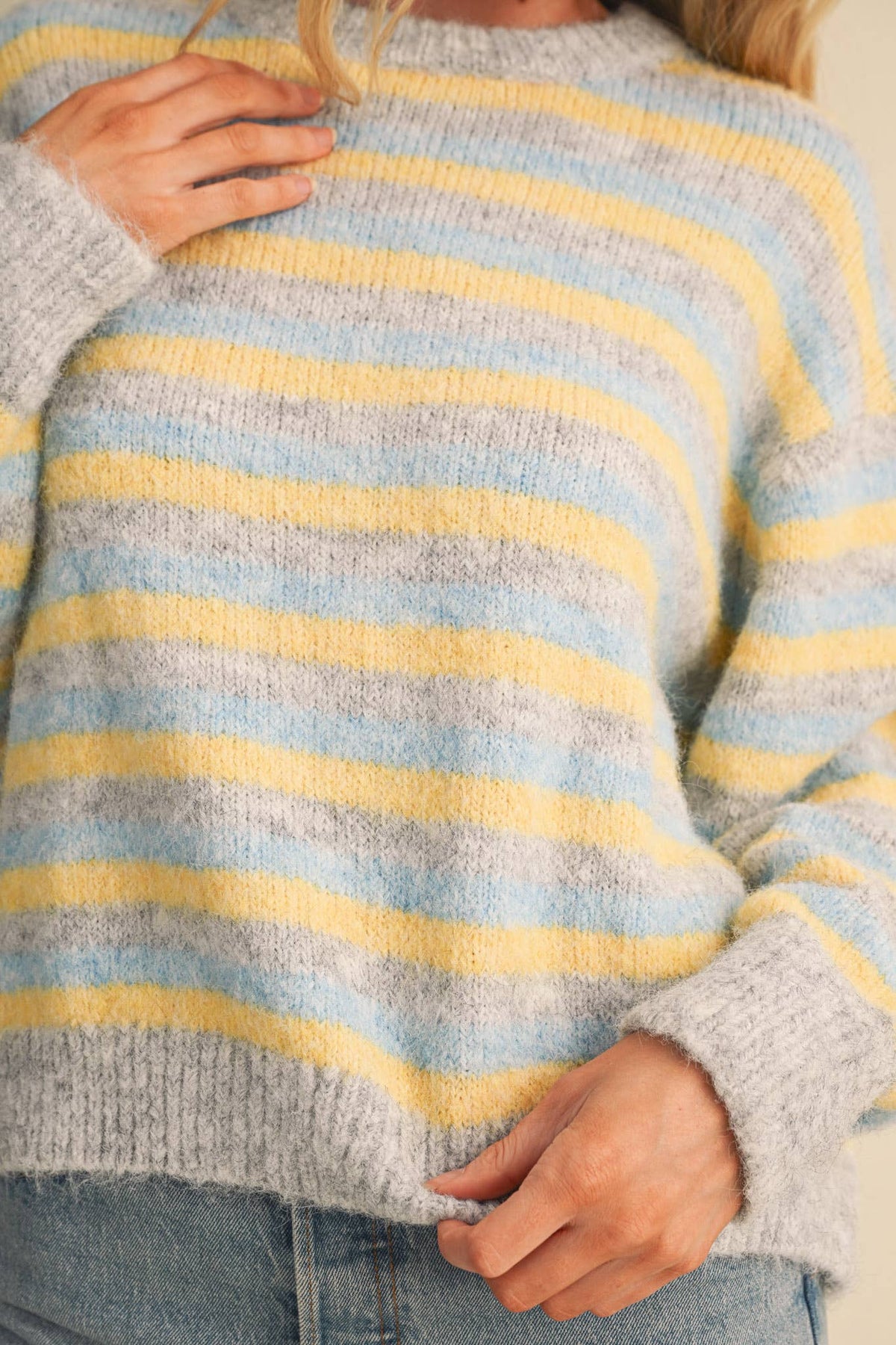 Striped Marled Sweater • Grey Blue & Yellow