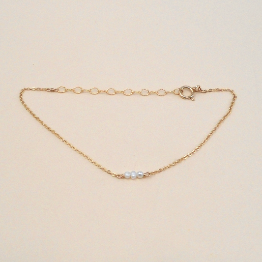Dainty Three Pearl Bracelet • 14K Gold Fill