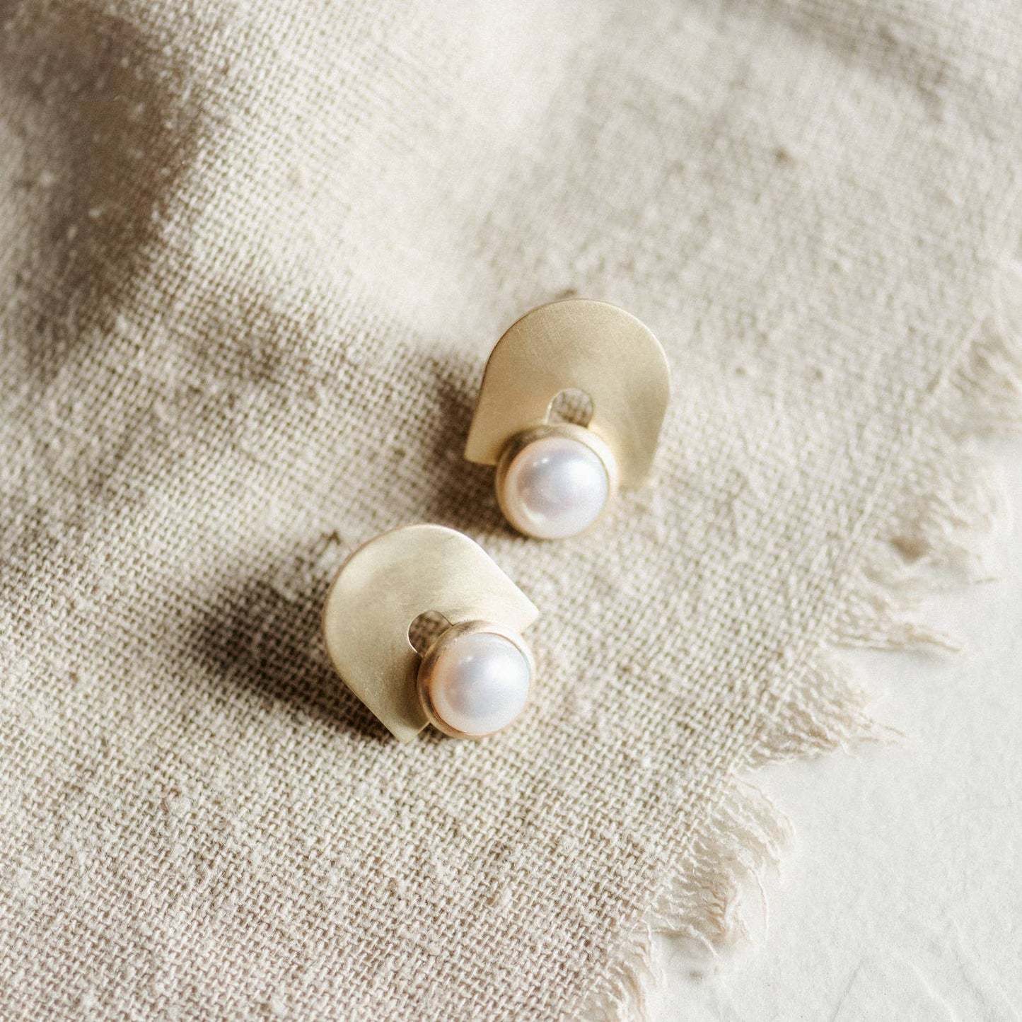 Common Form • Bali Stud Earrings • Brass & Pearl