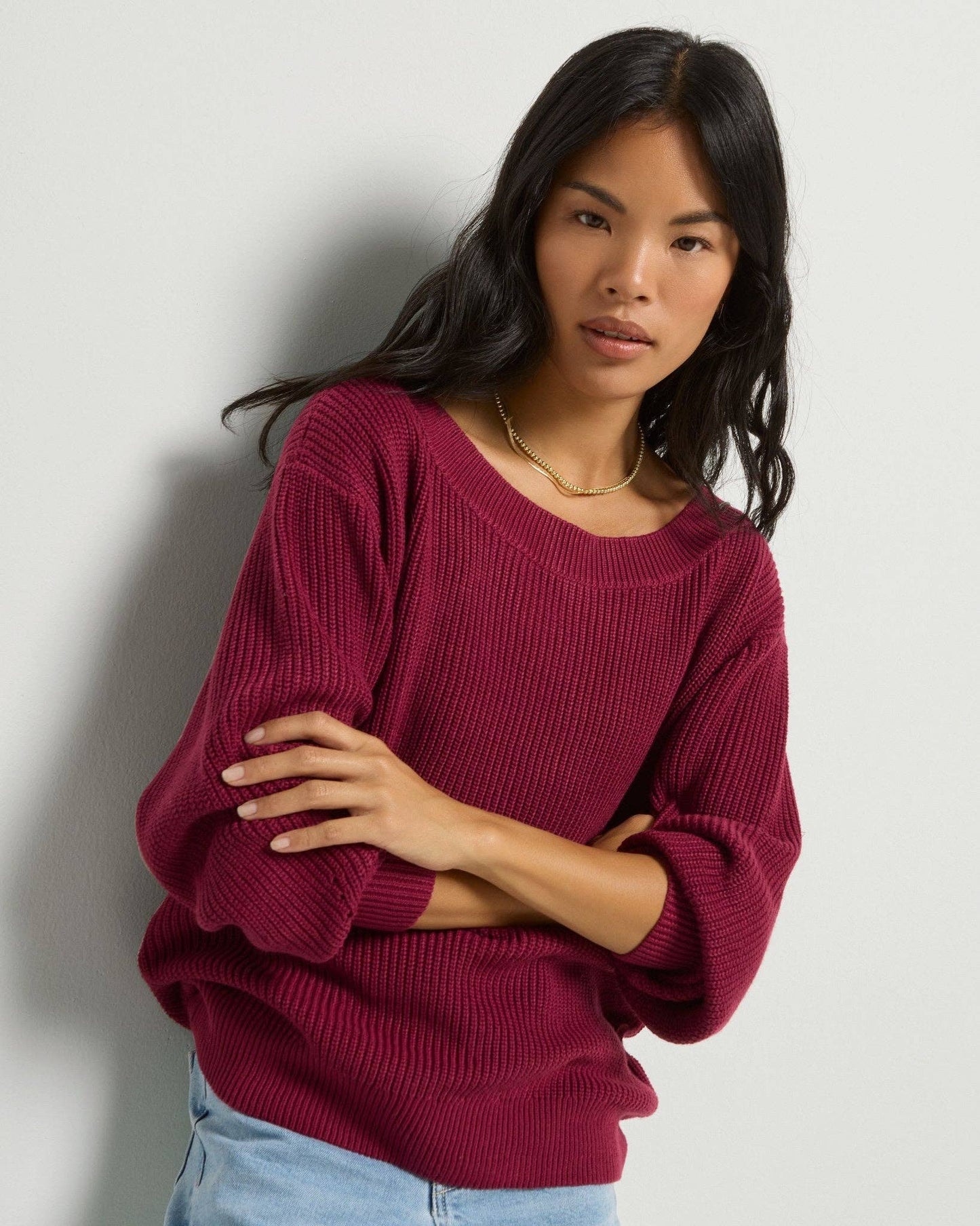 Coastal One Shoulder Sweater • Cabernet Red