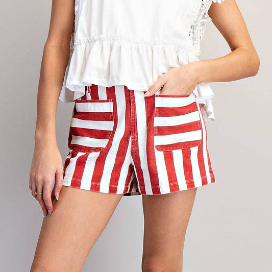 Striped Denim Shorts • Red & White
