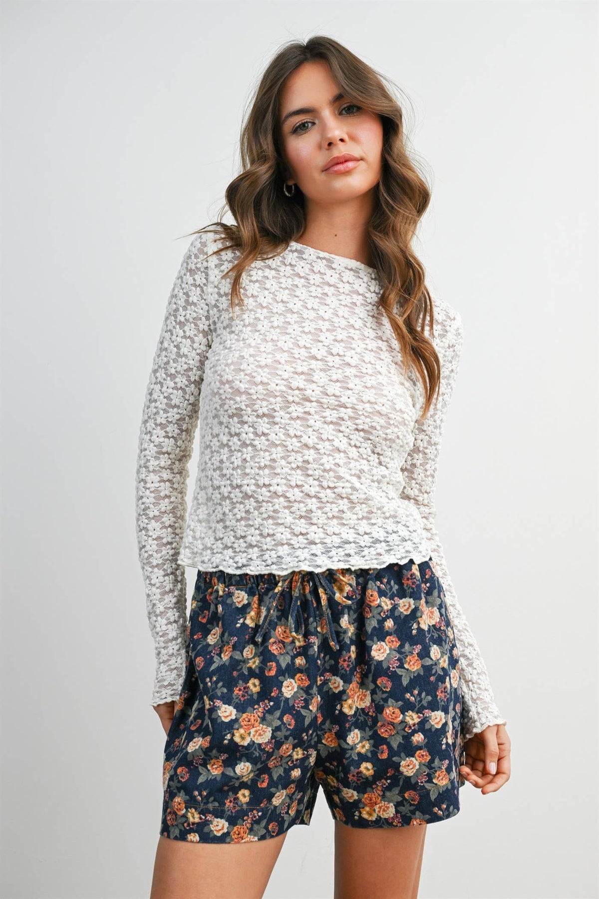 Ivory Textured Long Sleeve Top • Ivory