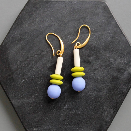 Beaded Earrings Periwinkle & Chartreuse