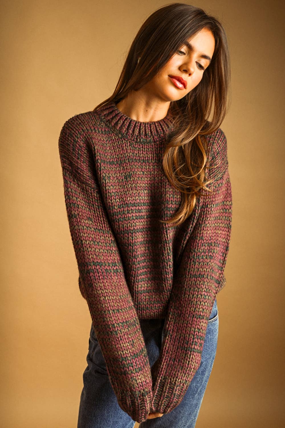 Multi Colored Crop Pullover Sweater • Rosewood