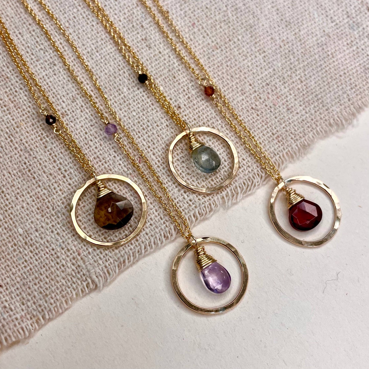 Single Circle and Stone Necklace: Gold Filled / Amethyst
