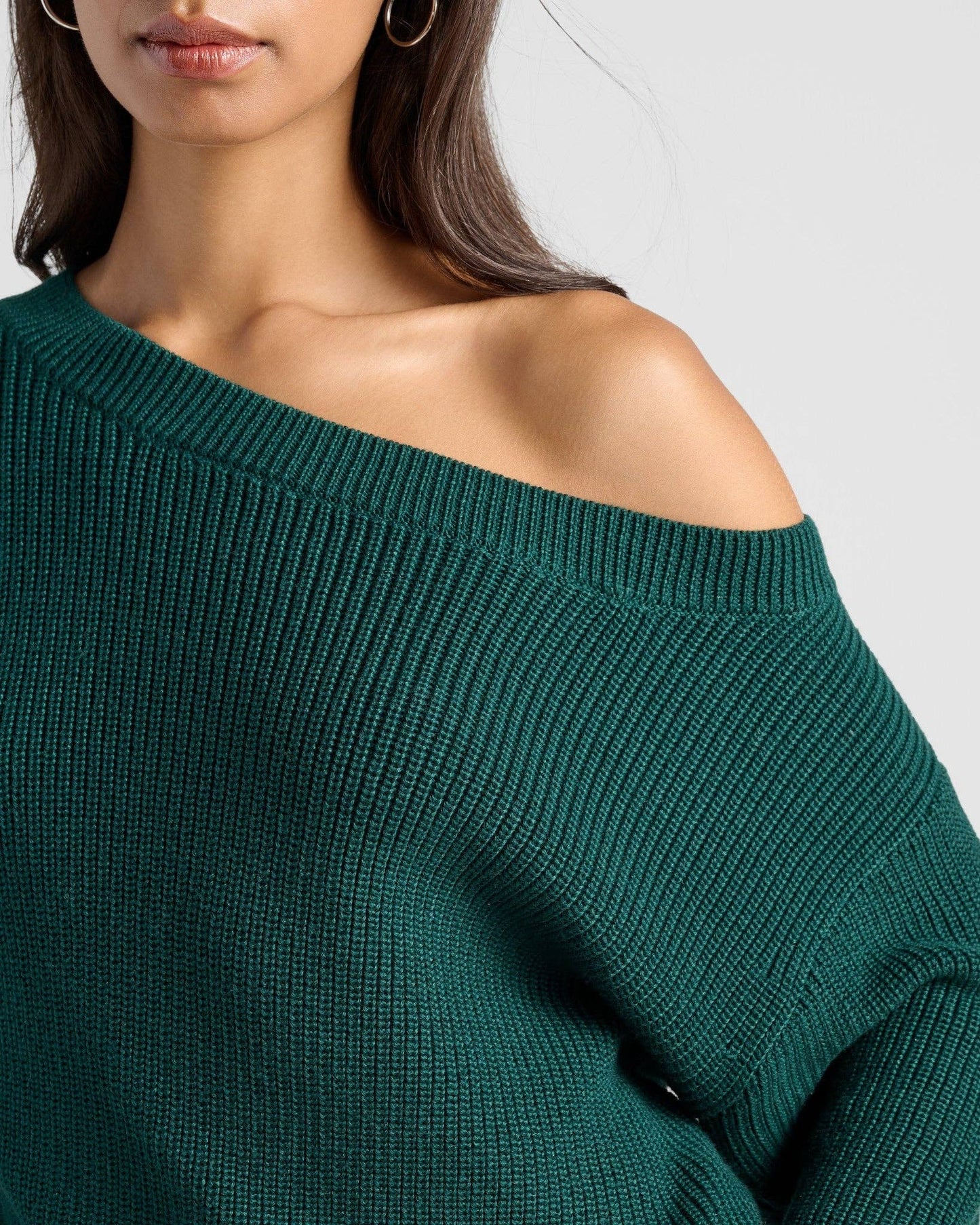 Coastal One Shoulder Sweater • Hunter Green • Small