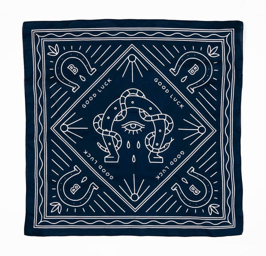 Organic Cotton Bandana • Good Luck Navy Blue