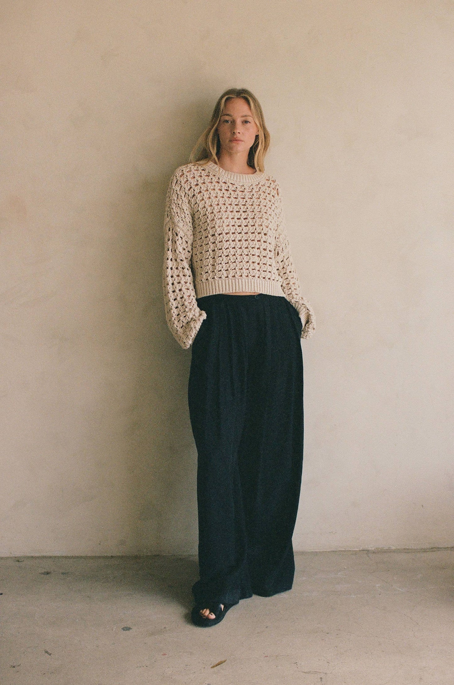 Linen Cotton Crew Pullover Sweater • Natural