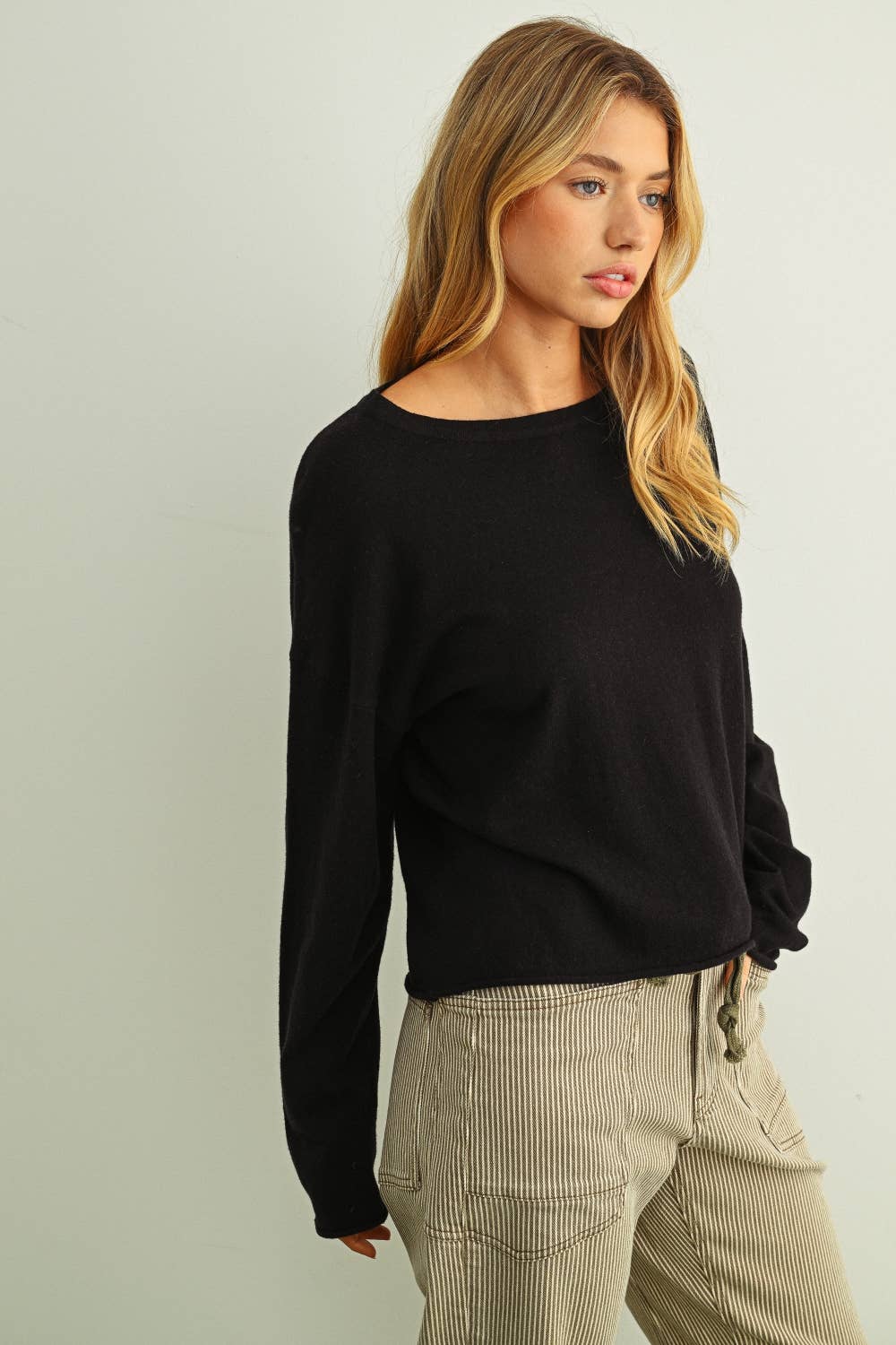 Lightweight Cotton Cashmere Sweater • Black