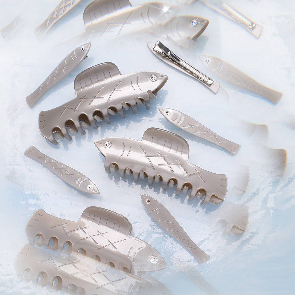 Herring Fish Silver Acetate Hair Claw • Rhinestone Eye