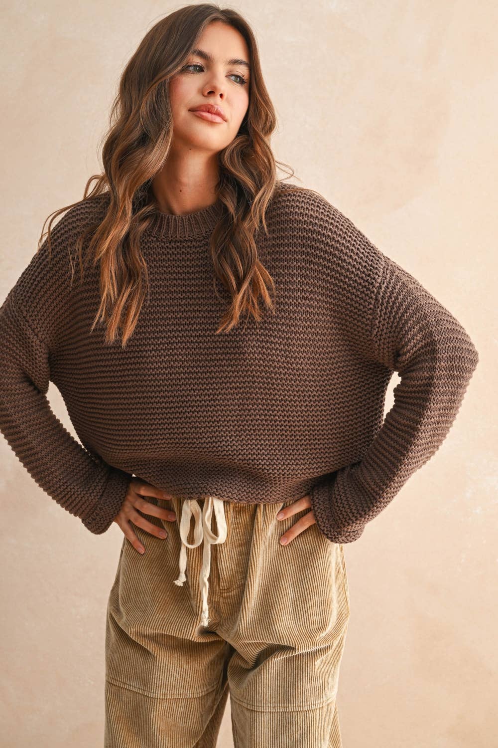 Cotton Pullover Knit Sweater • Chocolate Brown