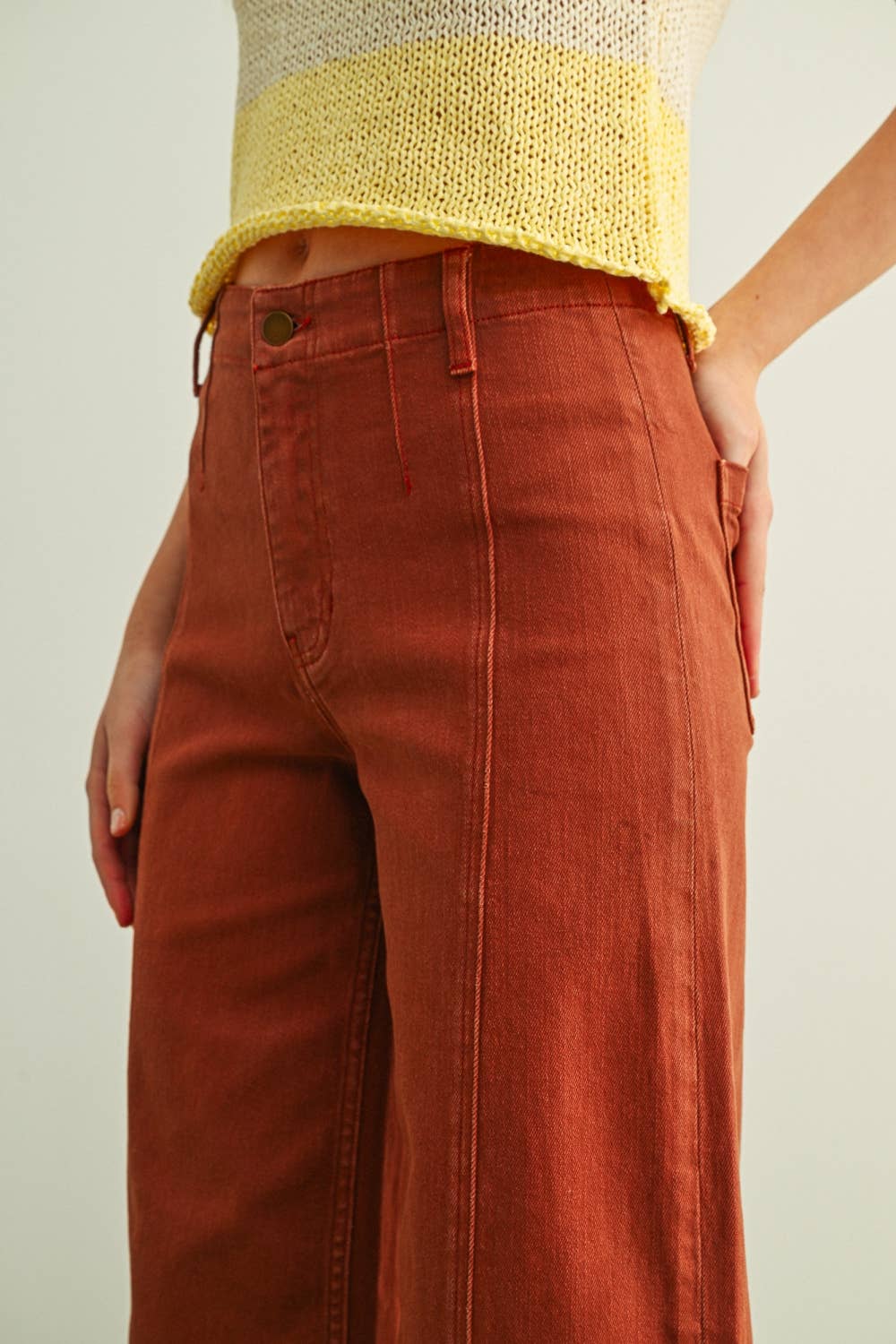 Wide Leg Stretch Denim • Terracotta