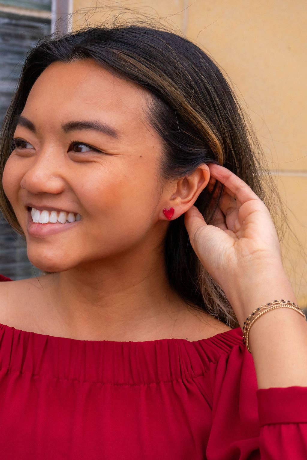 Hand Drawn Heart Stud Earrings • Red