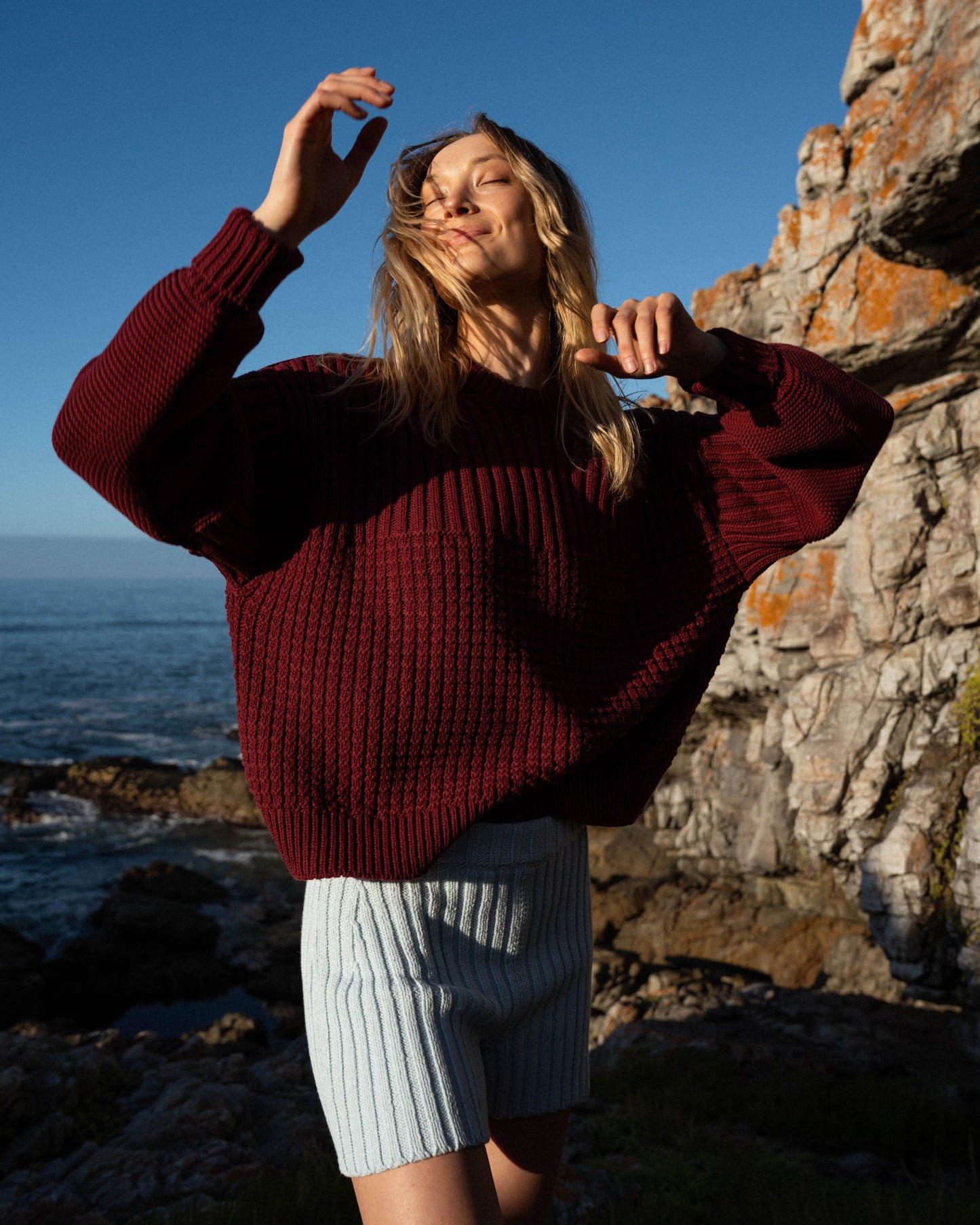 The Knotty Ones • Delčia Cotton Sweater • 
 Hellebore Burgundy