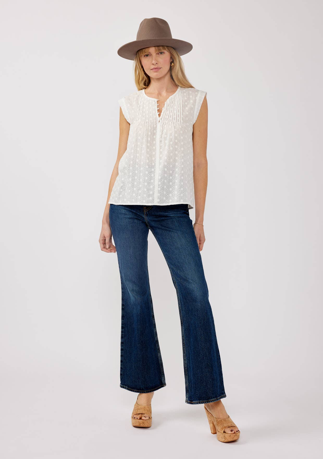 Eyelet Pintuck Sleeveless Top • White