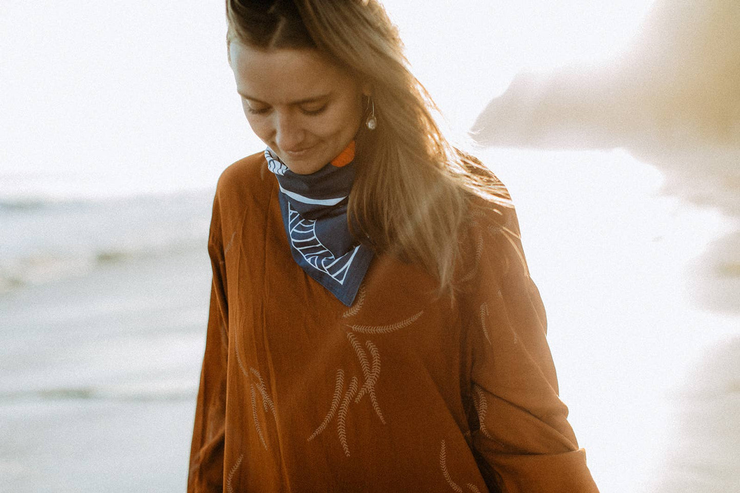 Organic Cotton Bandana • Breaking Waves • Navy