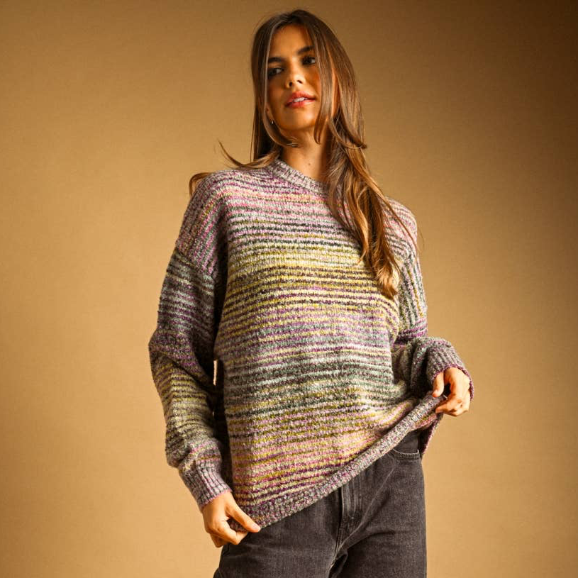 Multi Color Pullover Sweater • Lavender & Lime