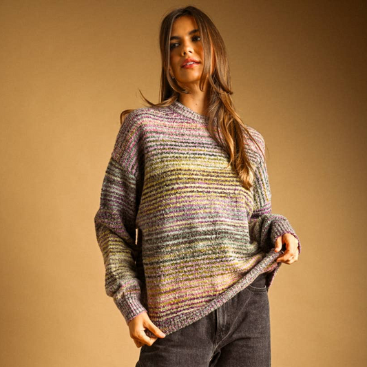 Multi Color Pullover Sweater • Lavender & Lime