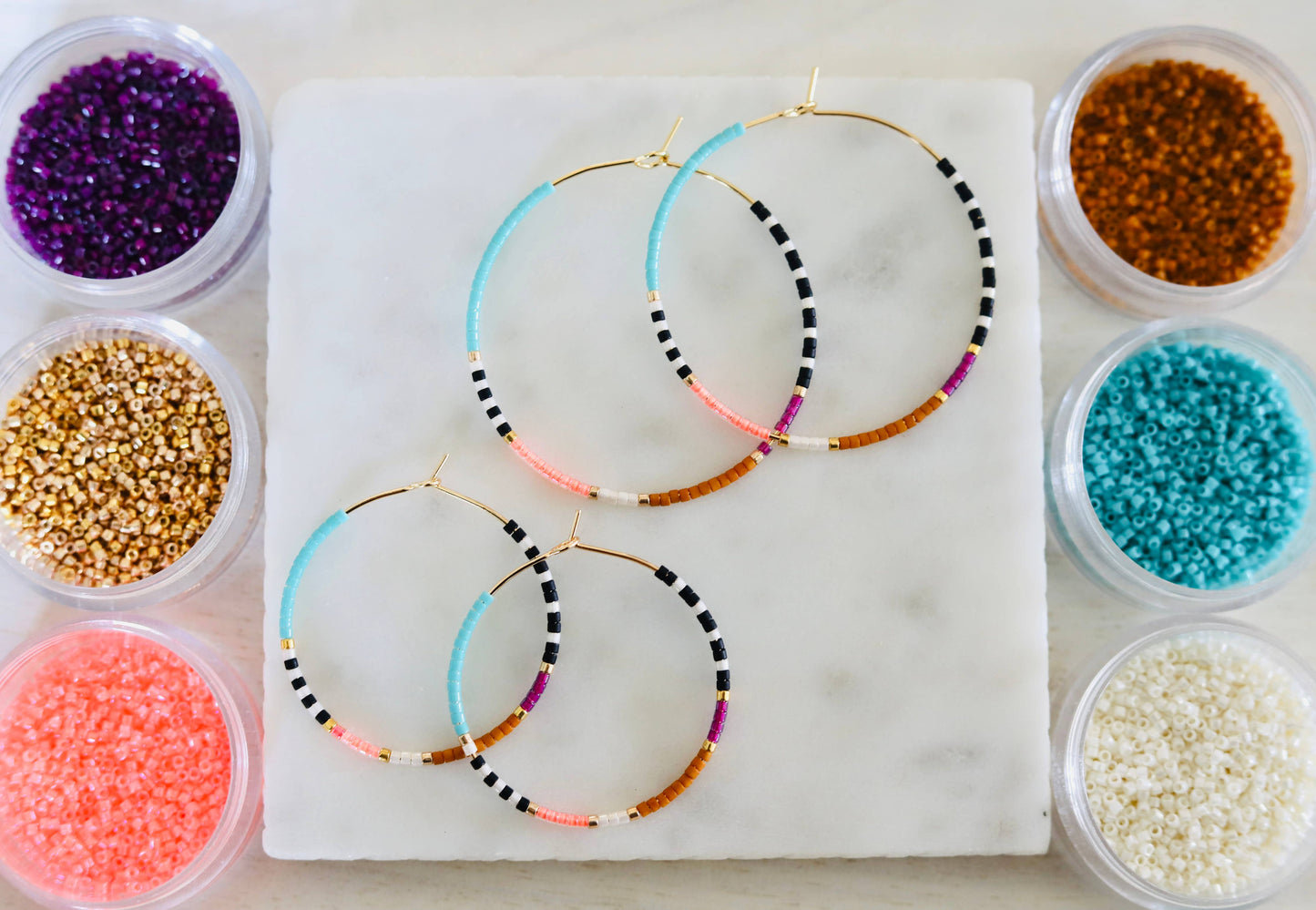 Resort Beaded Hoop Earrings • Choose Size