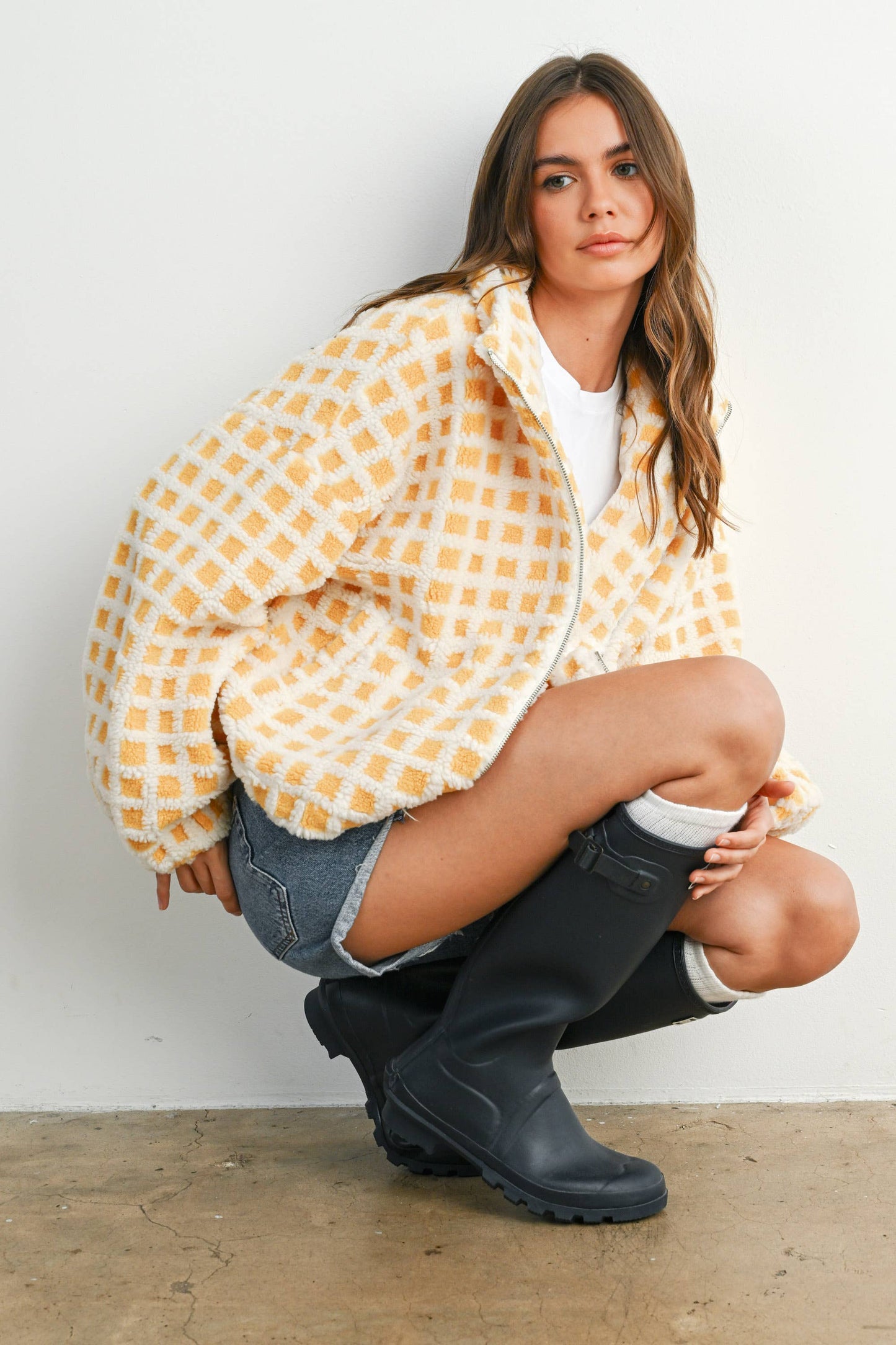 Fuzzy Sherpa Jacket • Yellow & Ivory